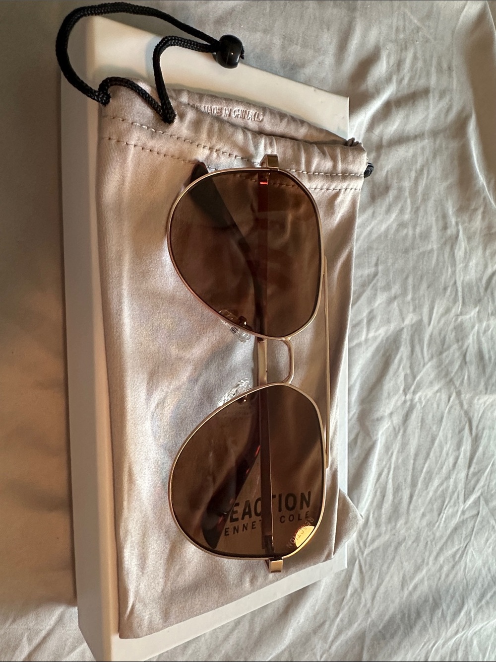 Kenneth Cole Reaction Gold Frame Sunglasses with Brown Lenses